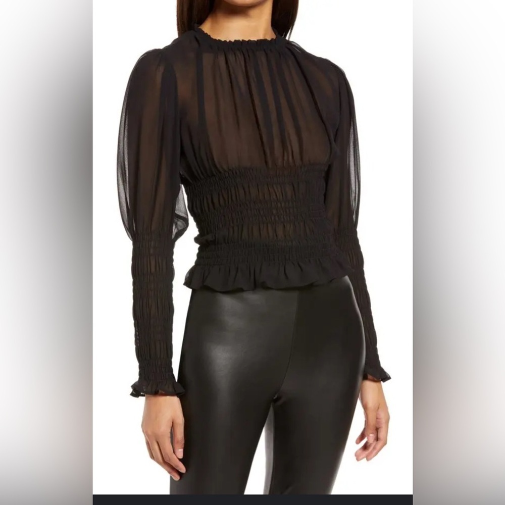 HALOGEN
Black Sheer Smocked Chiffon Blouse size Medium